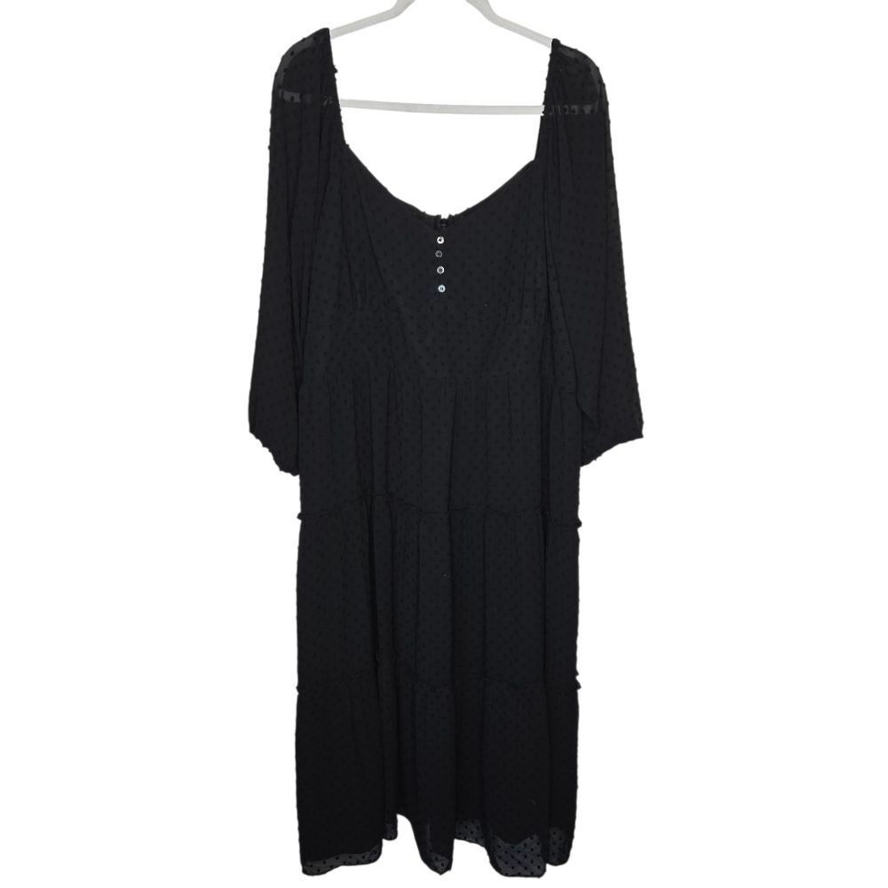 J. Crew Plus Size Tiered Black Swiss Dot Long-sleeve Midi Dress Size 24